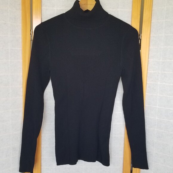 WHBM Black Turtleneck Sweater Slim Fit Stretch Ribbed Long Sleeves Size Medium - Picture 1 of 7